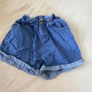 High-Waist Blue Denim Paperbag Women's Shorts